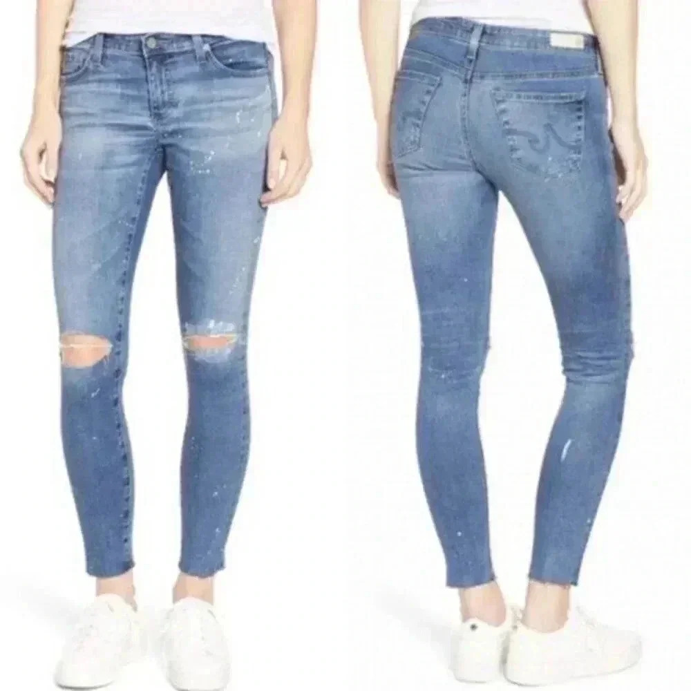 AG Legging Ankle Paint Splatter Destructed Jeans 27R